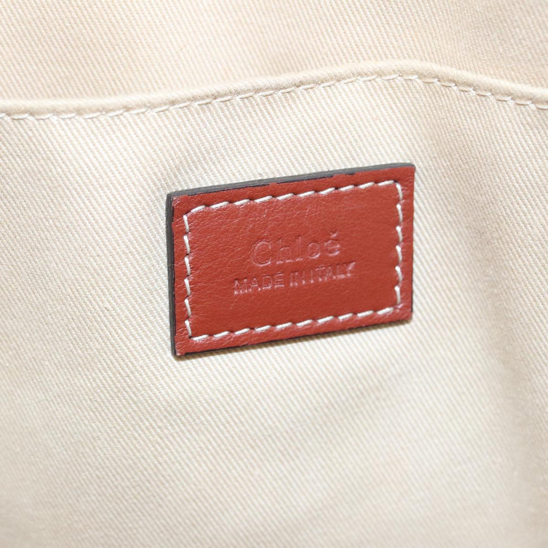Chloe Woody Medium Tote Bag Canvas Leather Beige Brown bs19363