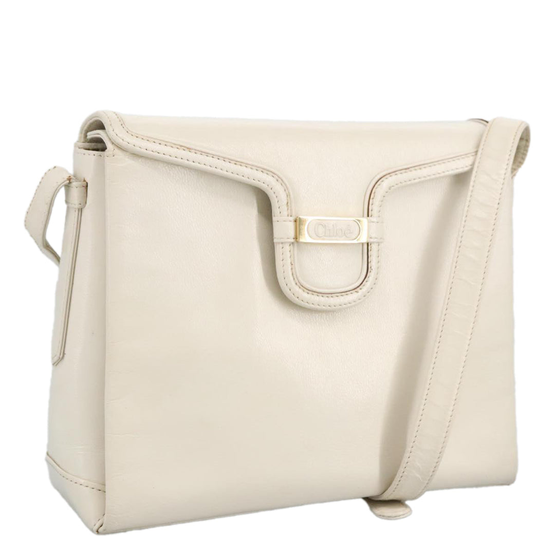 Chloe Shoulder Bag Leather White Gold bs19364