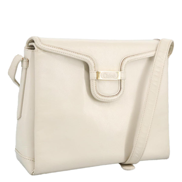 Chloe Shoulder Bag Leather White Gold bs19364