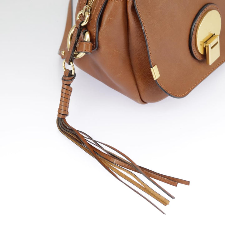 Chloe Indy Shoulder Bag Leather Brown Gold bs19389