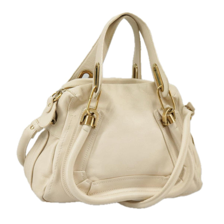 Chloe Paraty Hand Bag Leather 2way Beige Gold bs19777