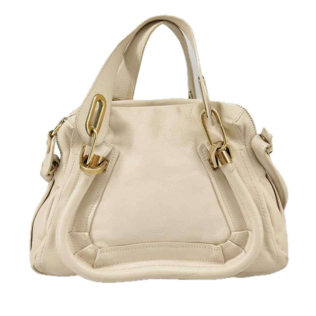 Chloe Paraty Hand Bag Leather 2way Beige Gold bs19777