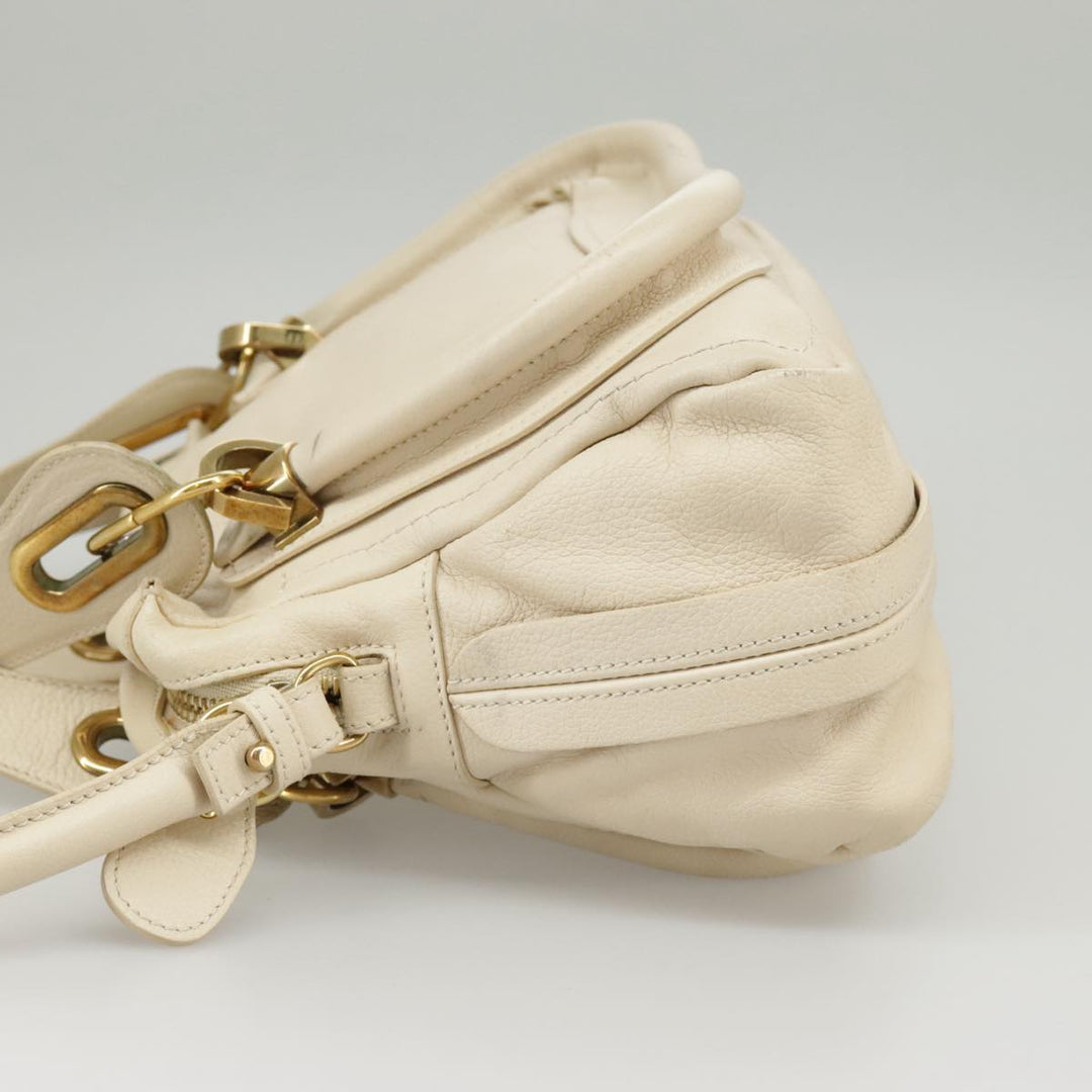 Chloe Paraty Hand Bag Leather 2way Beige Gold bs19777