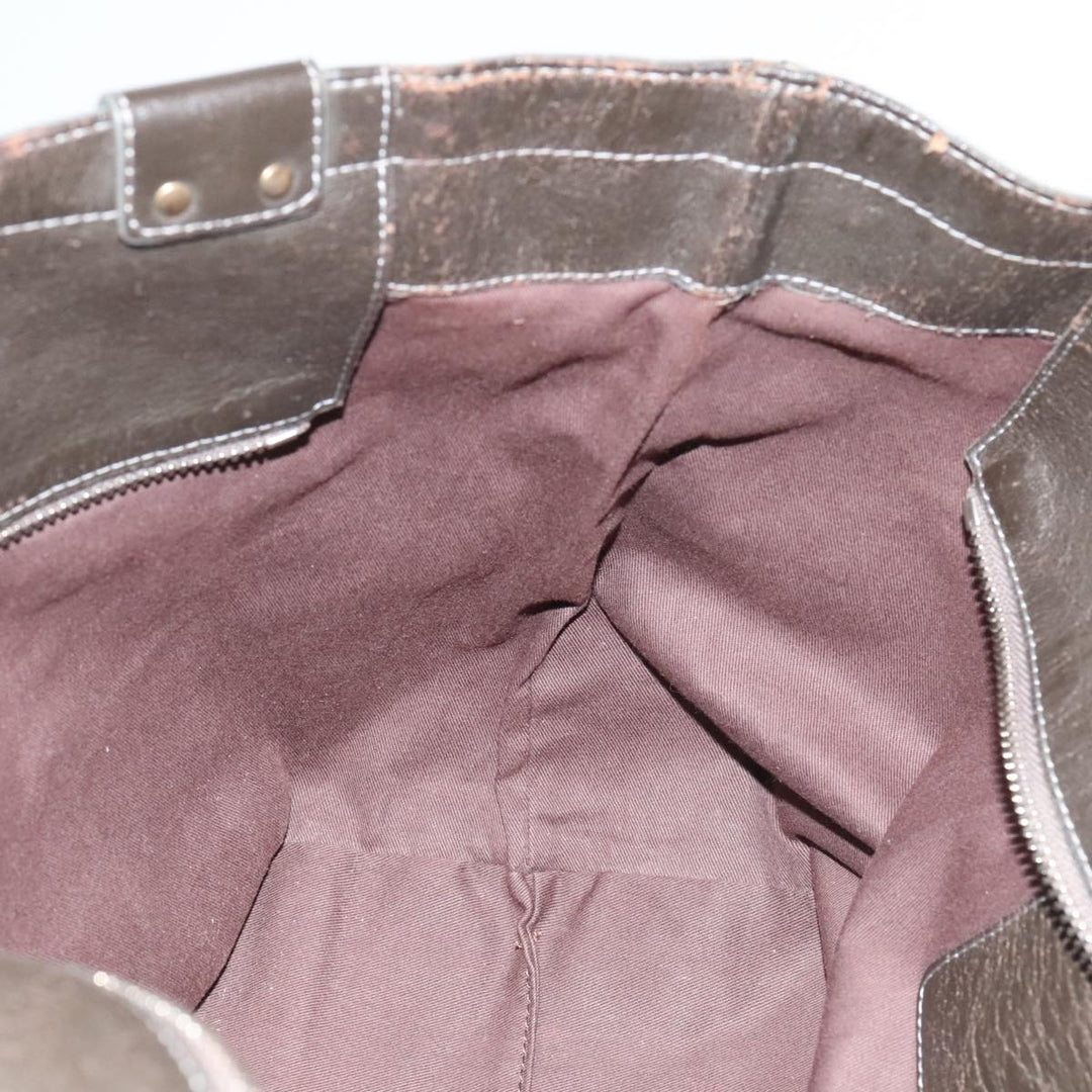 Chloe Tote Bag Leather Dark Brown Gold Silver bs19915