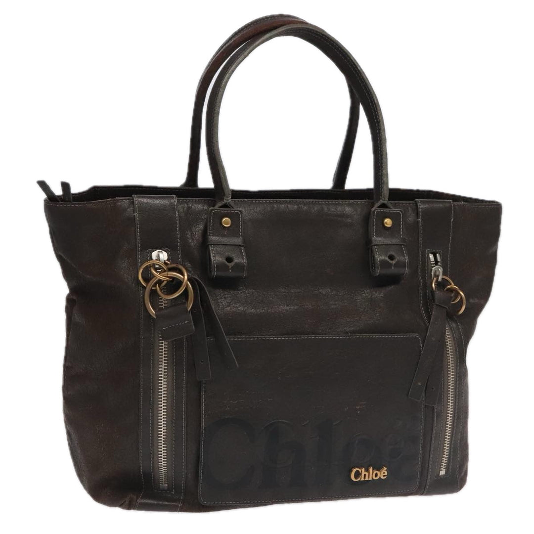 Chloe Tote Bag Leather Dark Brown Gold Silver bs19915