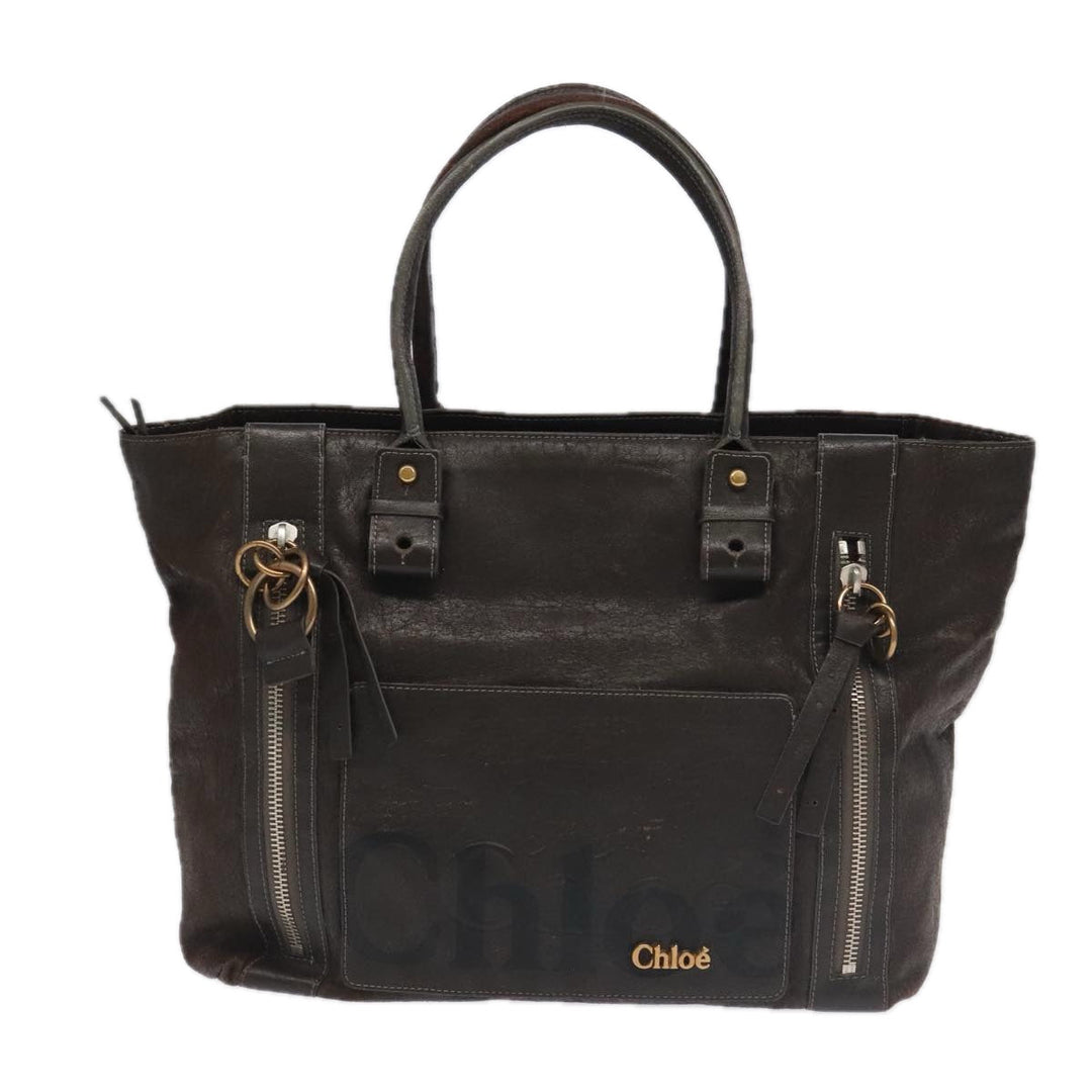 Chloe Tote Bag Leather Dark Brown Gold Silver bs19915