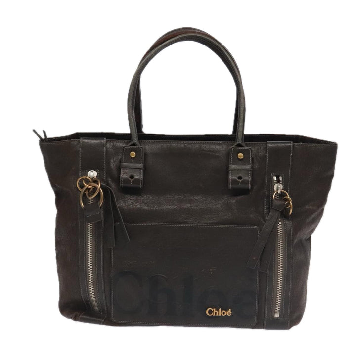 Chloe Tote Bag Leather Dark Brown Gold Silver bs19915
