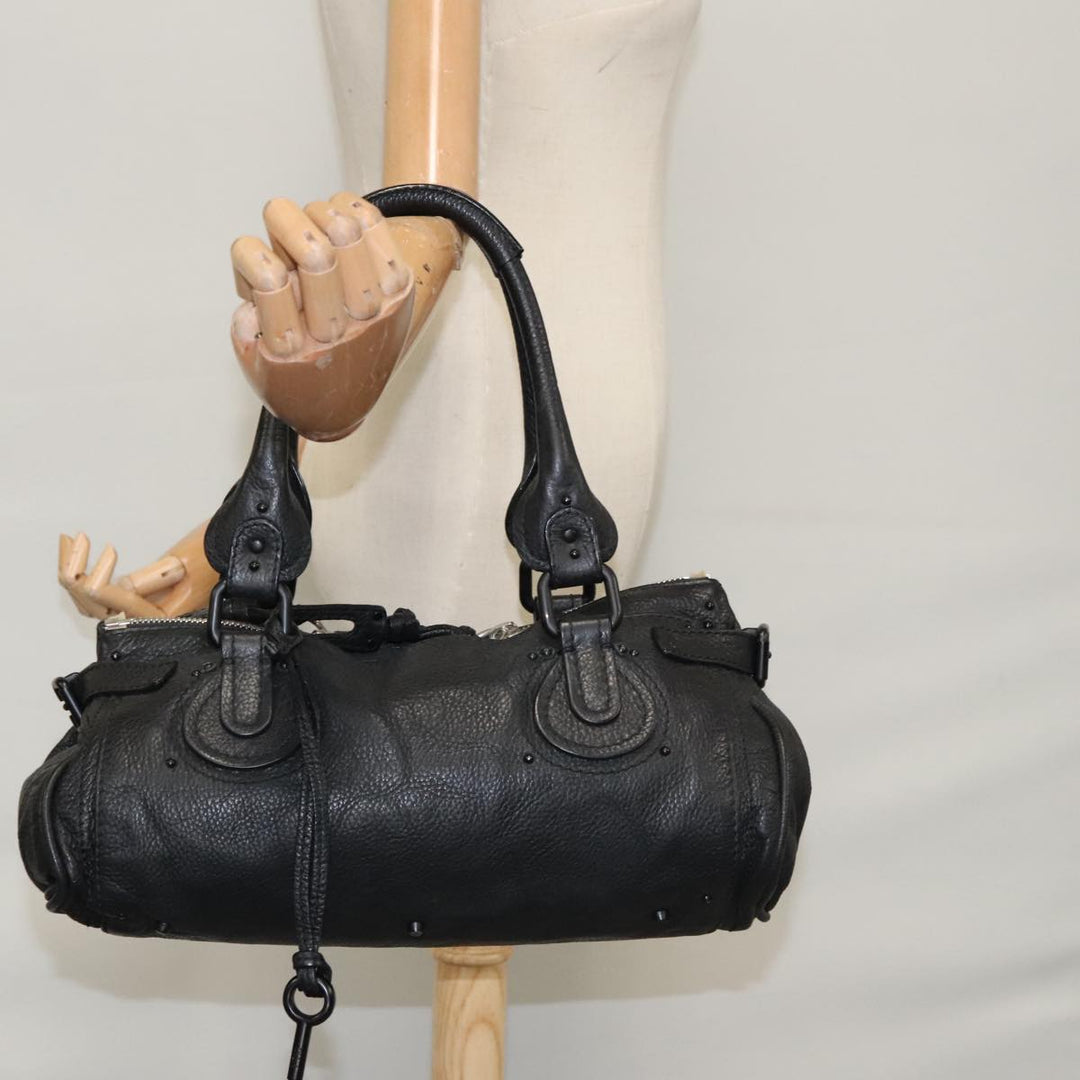 Chloe Paddington Hand Bag Leather Black Silver bs20809