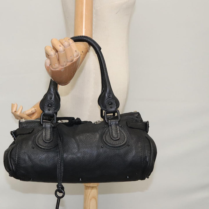 Chloe Paddington Hand Bag Leather Black Silver bs20809
