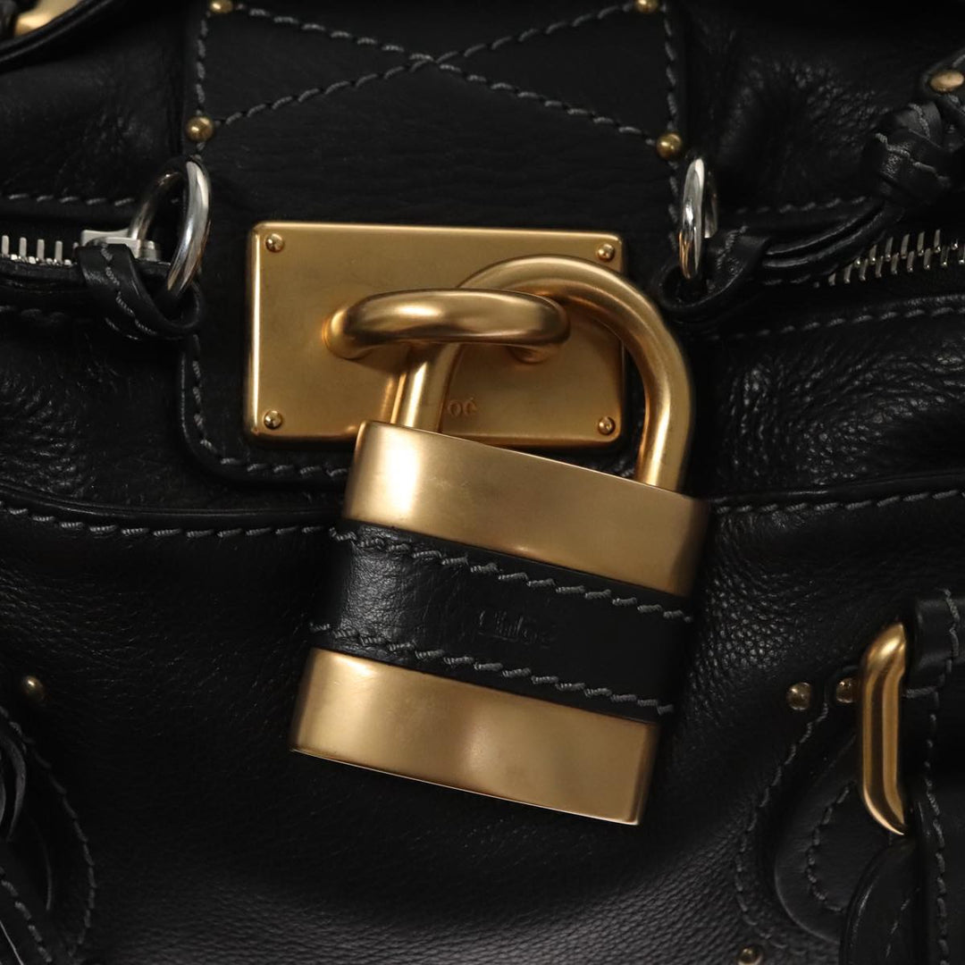 Chloe Paddington Hand Bag Leather Black Silver bs21100