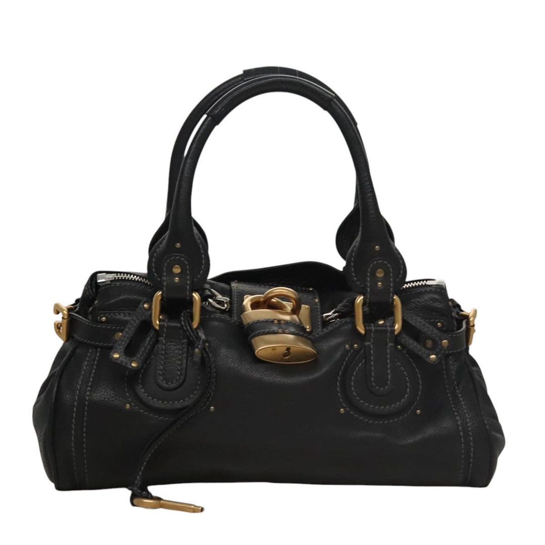 Chloe Paddington Hand Bag Leather Black Silver bs21100