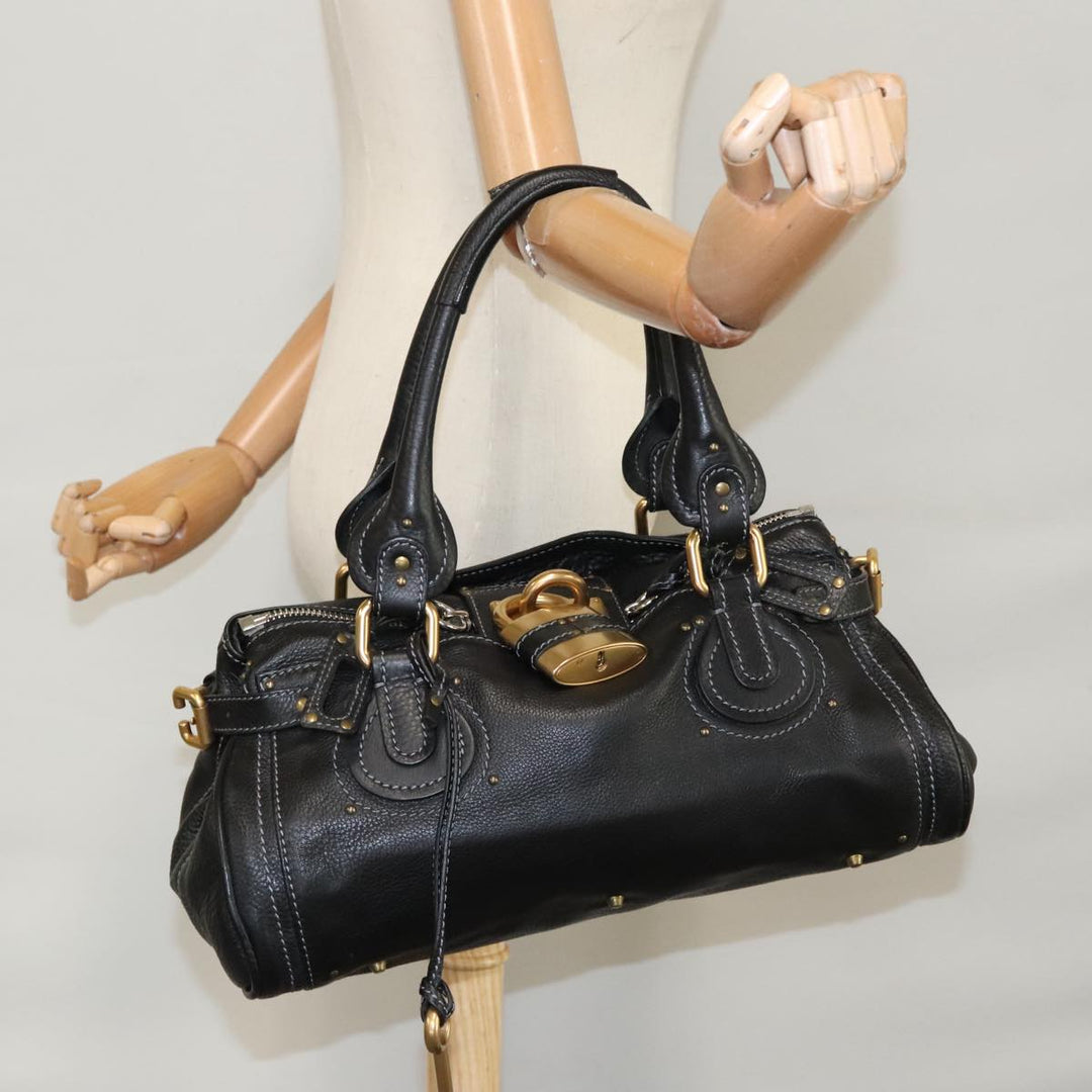 Chloe Paddington Hand Bag Leather Black Silver bs21100