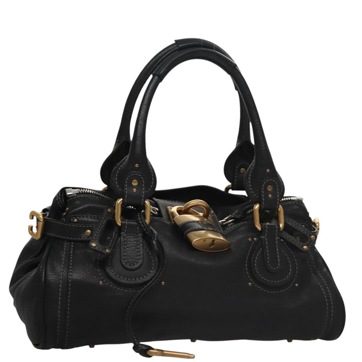 Chloe Paddington Hand Bag Leather Black Silver bs21100