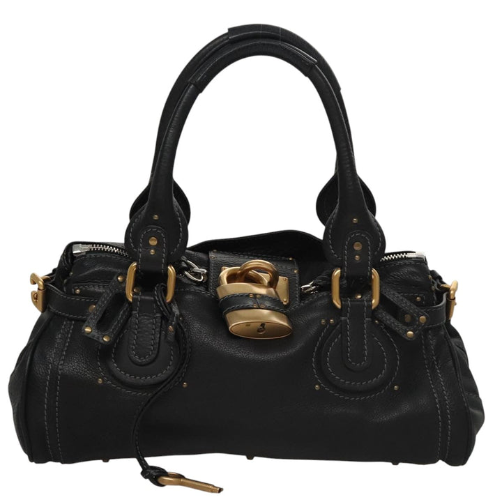 Chloe Paddington Hand Bag Leather Black Silver bs21100