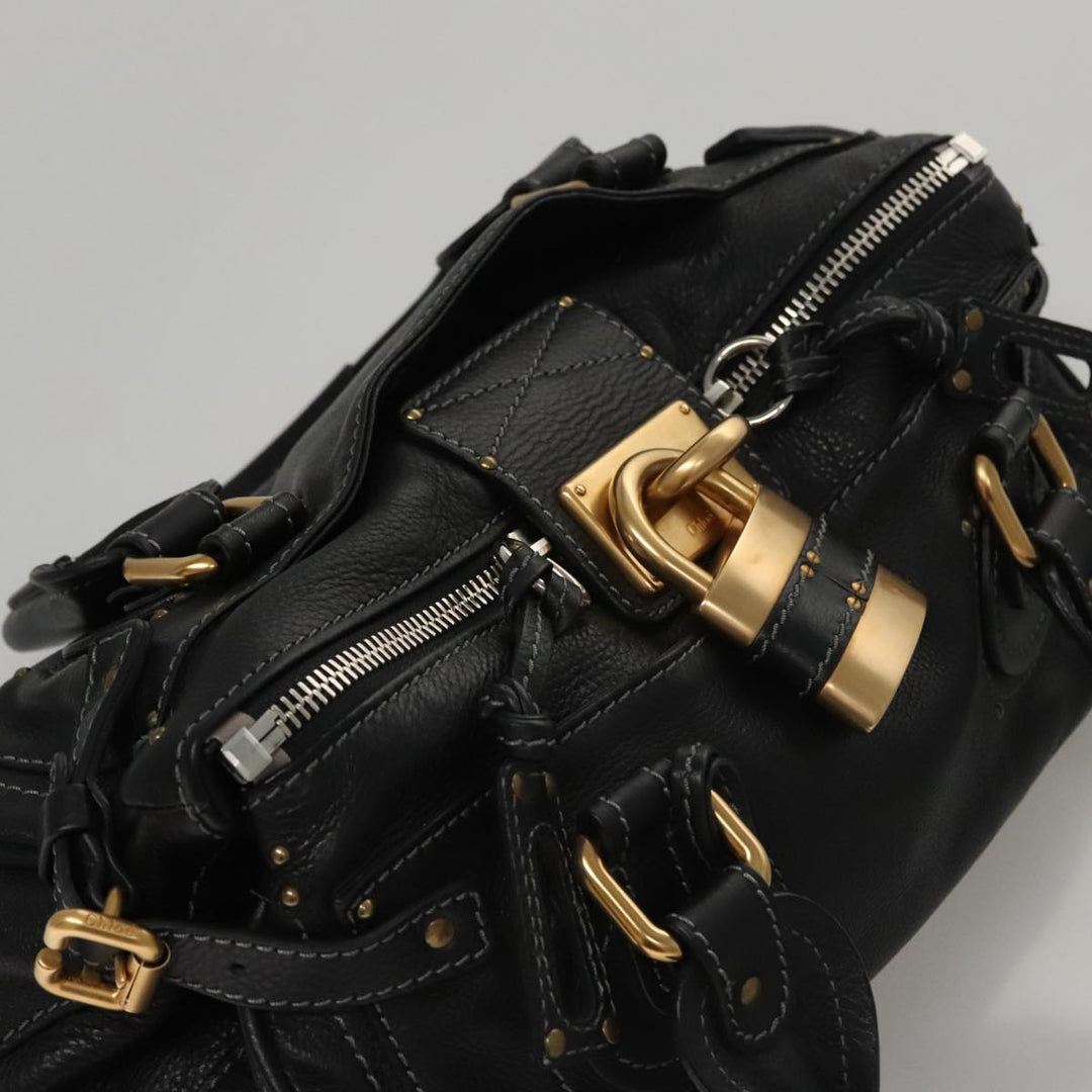 Chloe Paddington Hand Bag Leather Black Silver bs21100