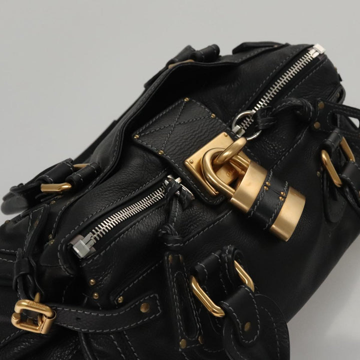 Chloe Paddington Hand Bag Leather Black Silver bs21100