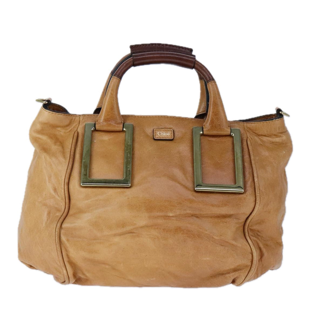 Chloe Etel Hand Bag Leather 2way Brown Gold bs21307