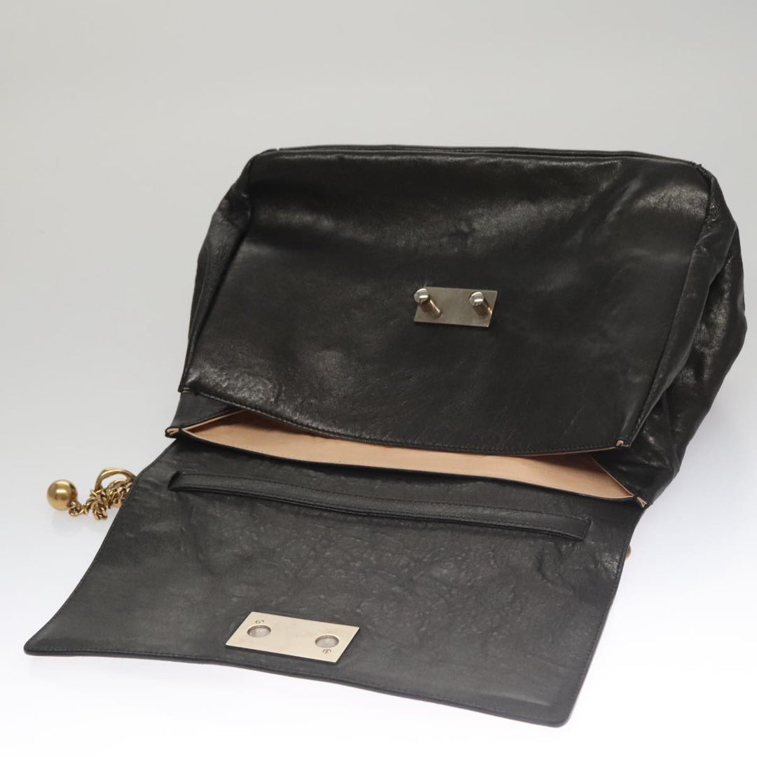 Chloe Chain Shoulder Bag Leather Black Gold bs21588
