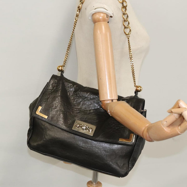 Chloe Chain Shoulder Bag Leather Black Gold bs21588