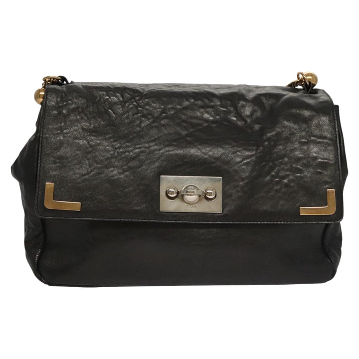 Chloe Chain Shoulder Bag Leather Black Gold bs21588