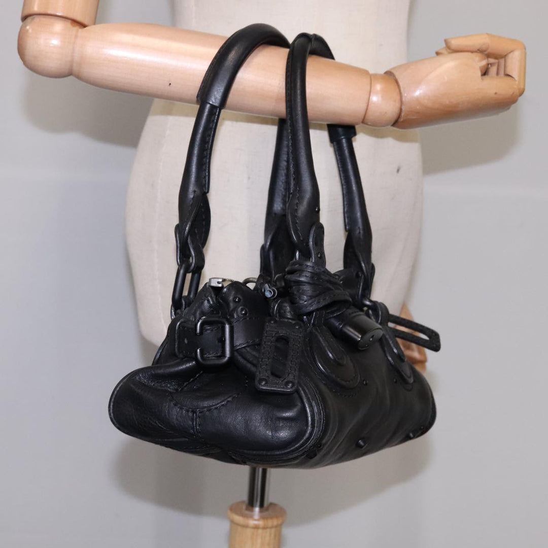 Chloe Paddington Mini Hand Bag Leather Black Silver bs21787