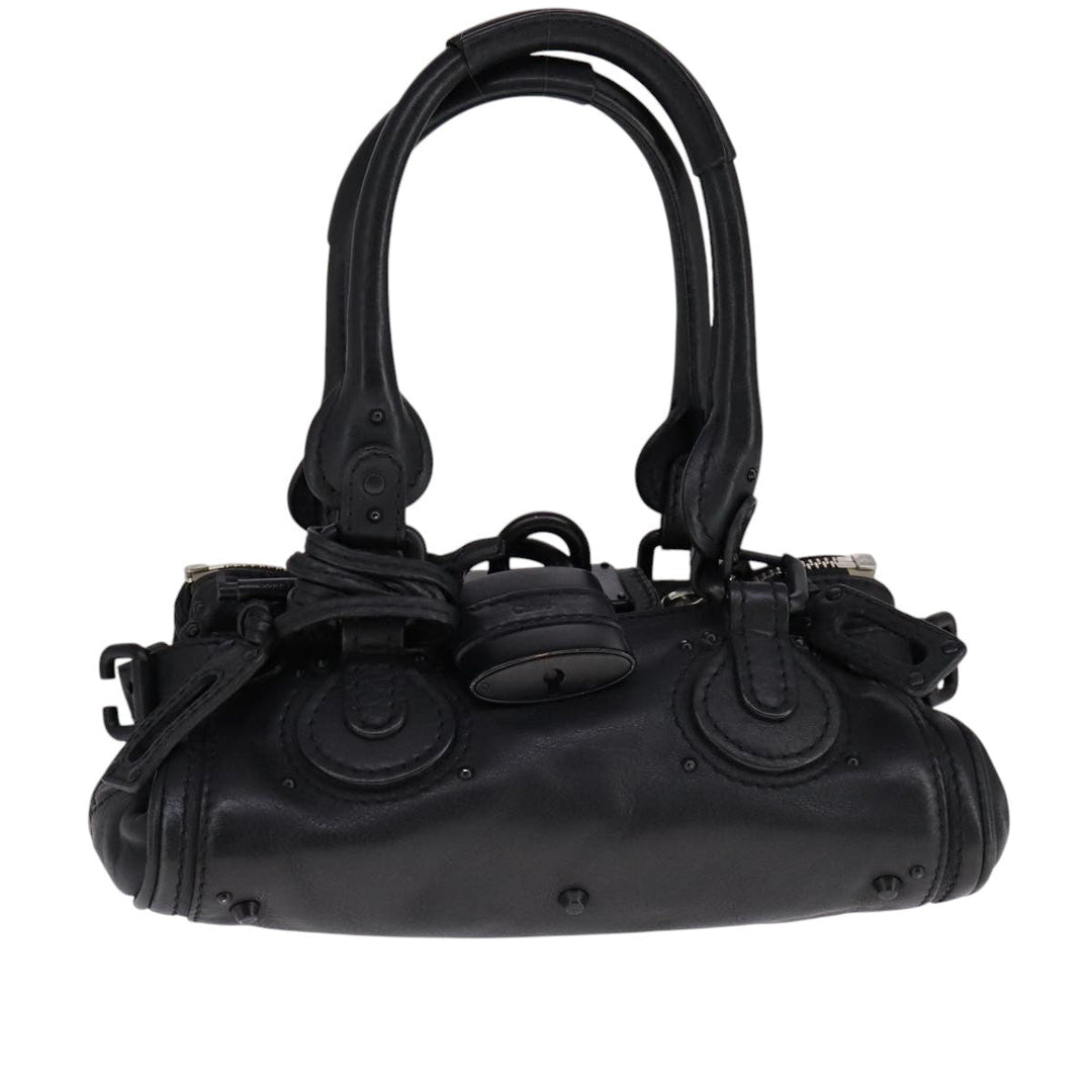Chloe Paddington Mini Hand Bag Leather Black Silver bs21787