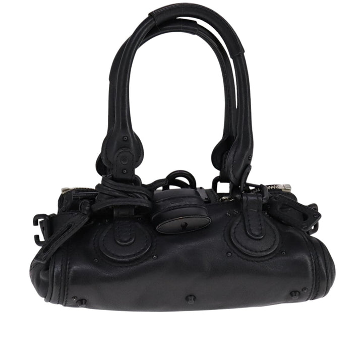Chloe Paddington Mini Hand Bag Leather Black Silver bs21787