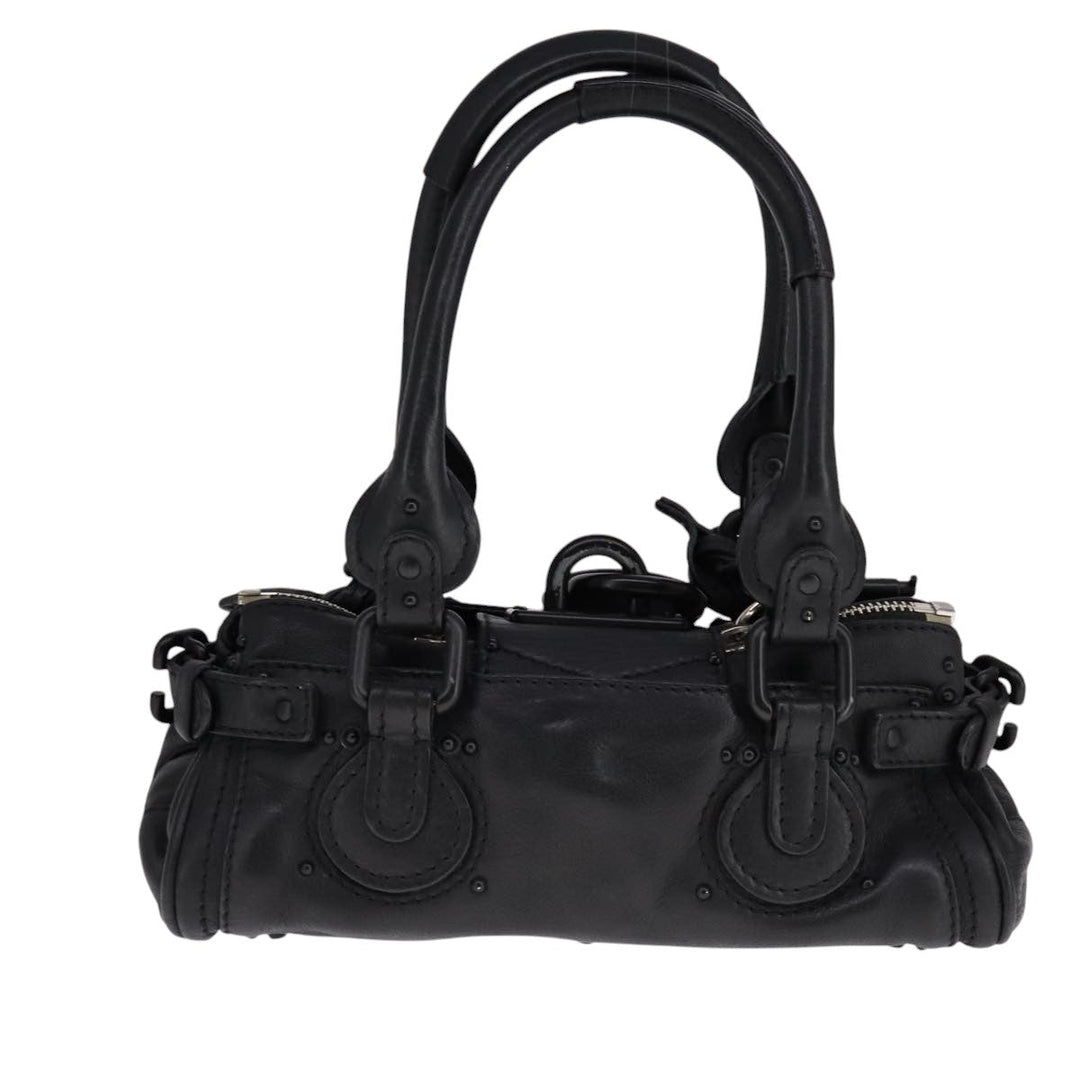 Chloe Paddington Mini Hand Bag Leather Black Silver bs21787