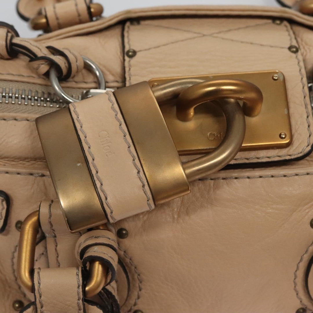 Chloe Paddington Mini Hand Bag Leather Beige Silver gold bs22040