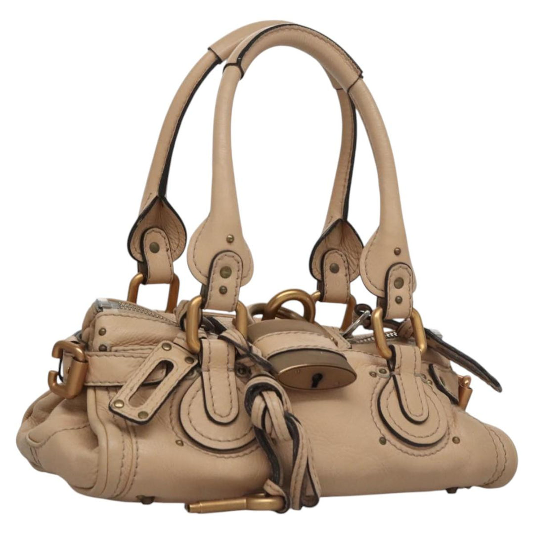 Chloe Paddington Mini Hand Bag Leather Beige Silver gold bs22040