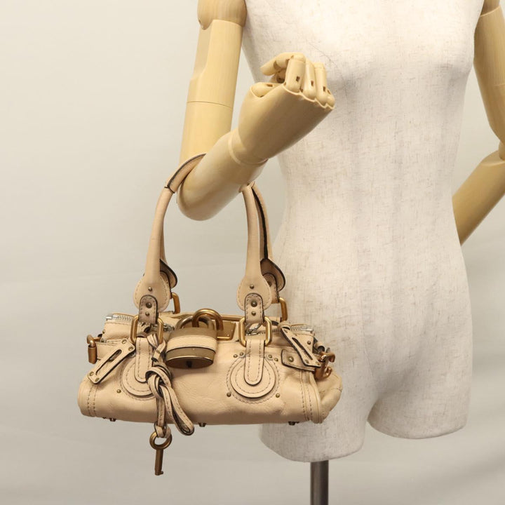 Chloe Paddington Mini Hand Bag Leather Beige Silver gold bs22040