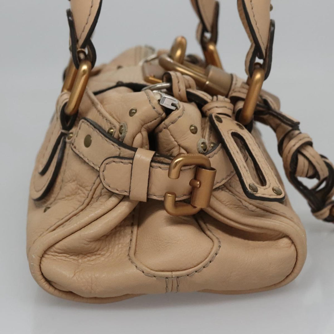 Chloe Paddington Mini Hand Bag Leather Beige Silver gold bs22040
