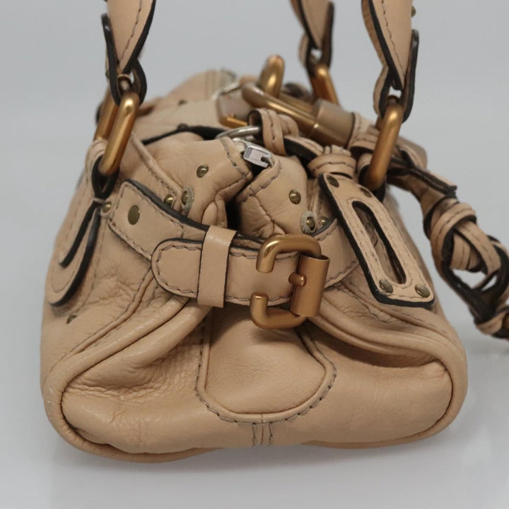 Chloe Paddington Mini Hand Bag Leather Beige Silver gold bs22040