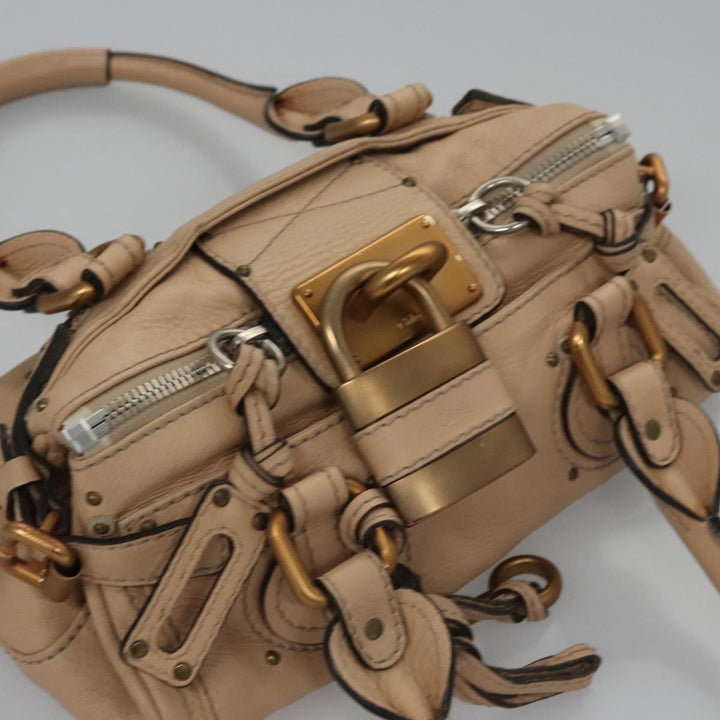 Chloe Paddington Mini Hand Bag Leather Beige Silver gold bs22040