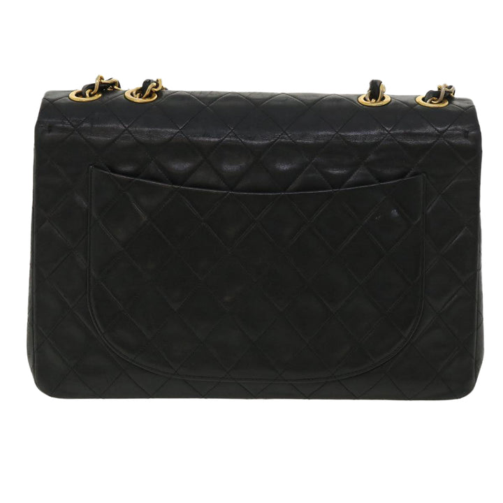 Chanel Big Matelasse Double Chain Shoulder Bag Lamb Skin Black CC Auth bs3702