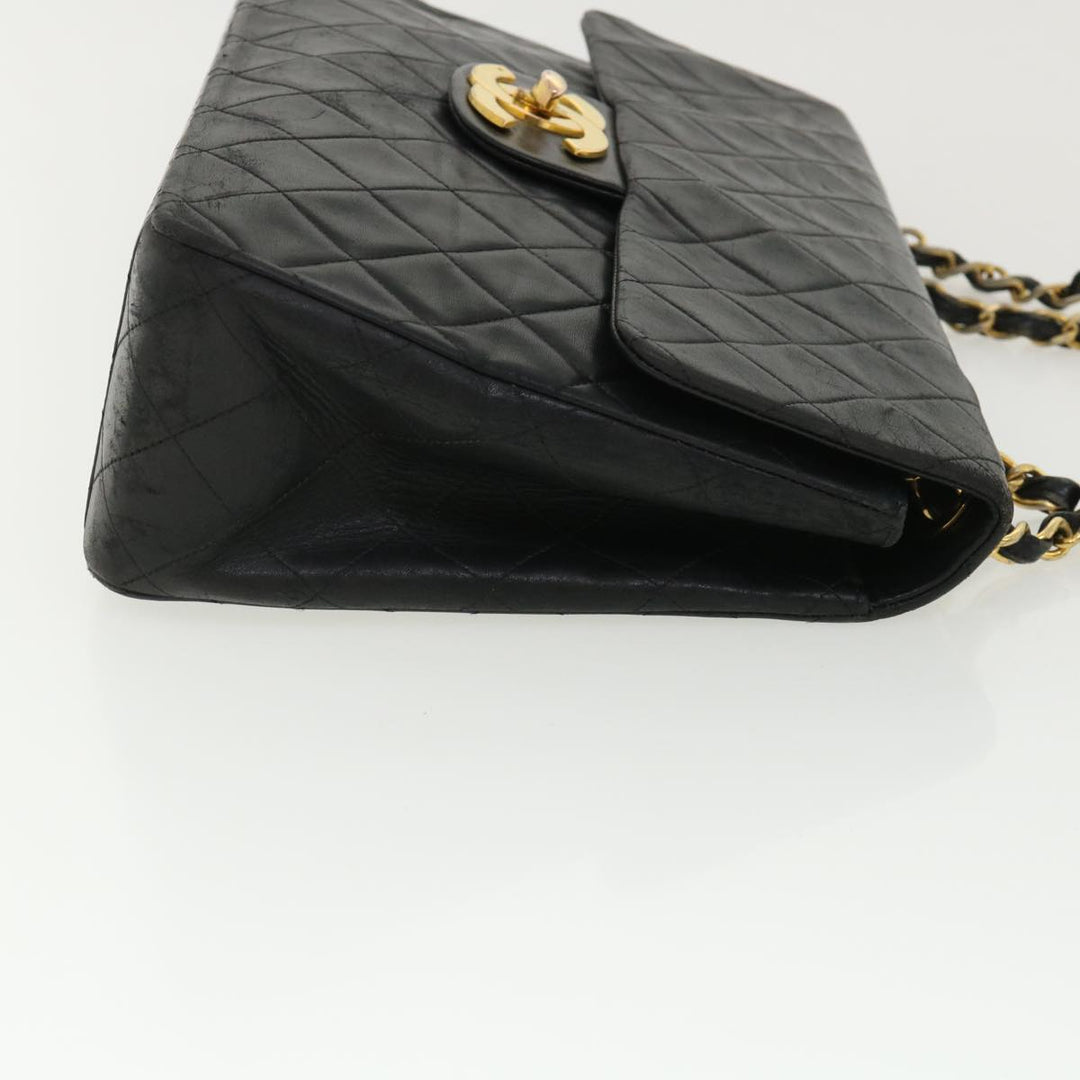 Chanel Big Matelasse Double Chain Shoulder Bag Lamb Skin Black CC Auth bs3702