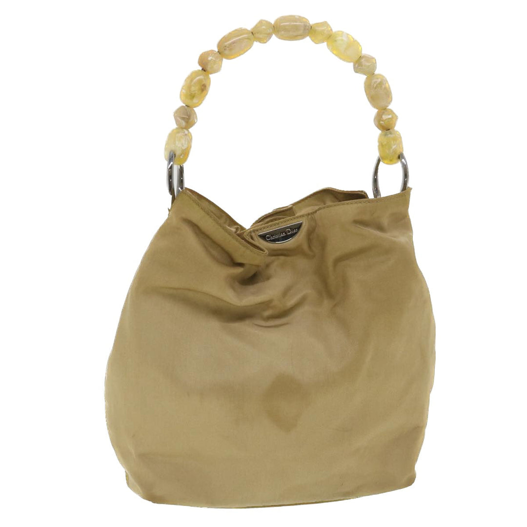 CHRISTIAN Top quality Dior Maris Pearl Hand Bag Nylon Beige Auth bs4600
