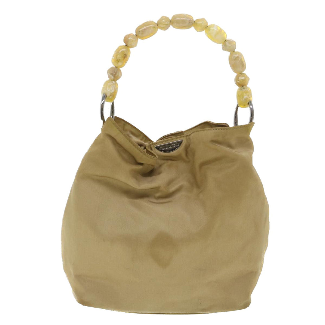 CHRISTIAN Top quality Dior Maris Pearl Hand Bag Nylon Beige Auth bs4600