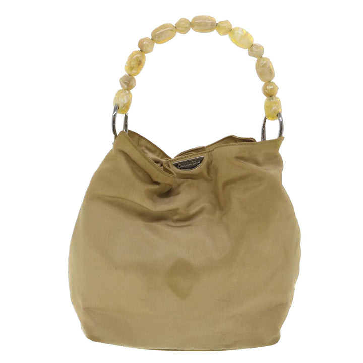 CHRISTIAN Top quality Dior Maris Pearl Hand Bag Nylon Beige Auth bs4600