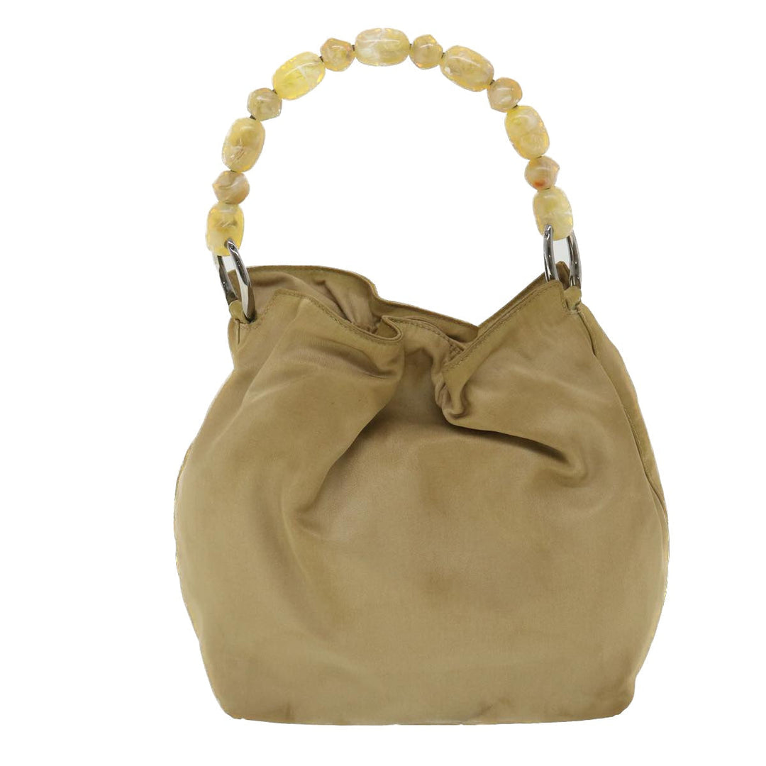 CHRISTIAN Top quality Dior Maris Pearl Hand Bag Nylon Beige Auth bs4600