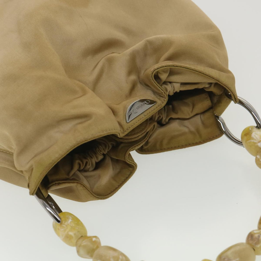 CHRISTIAN Top quality Dior Maris Pearl Hand Bag Nylon Beige Auth bs4600