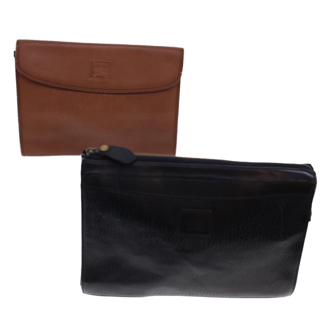 BurberrySs Clutch Bag Leather 2Set Brown Black Auth bs4863