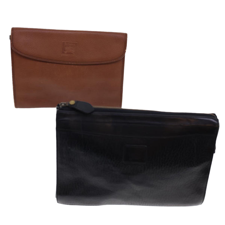 BurberrySs Clutch Bag Leather 2Set Brown Black Auth bs4863