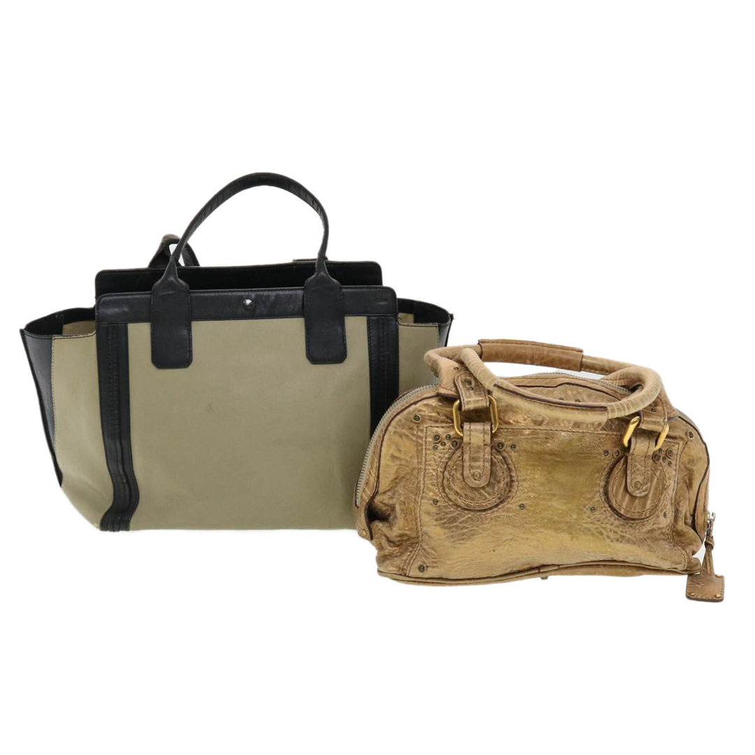 Chloe Hand Bag Leather 2Set Beige Bronze black bs4905