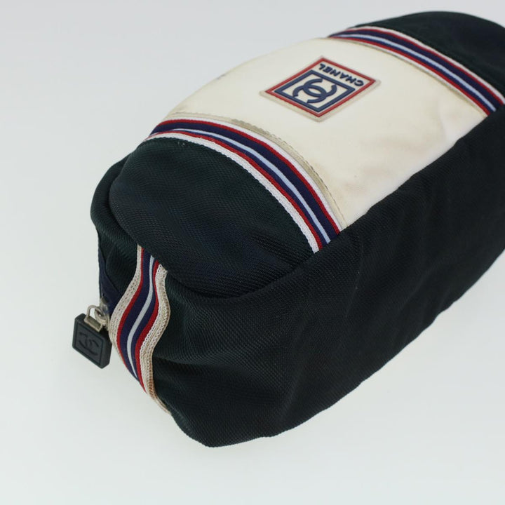 Top Quality Chanel Clutch Bag Canvas White Navy CC Auth bs5370