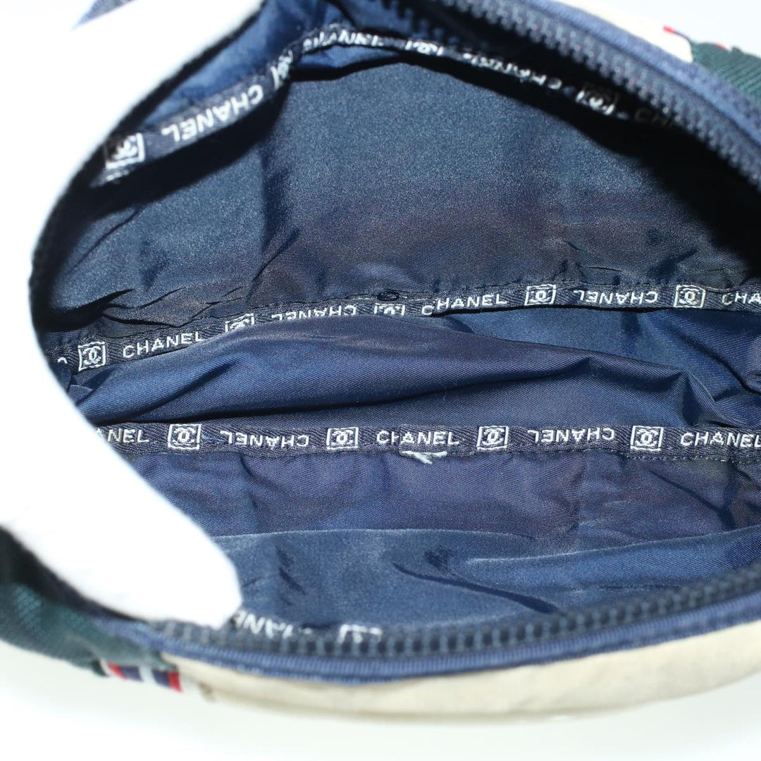 Top Quality Chanel Clutch Bag Canvas White Navy CC Auth bs5370