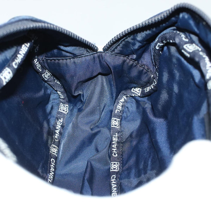 Top Quality Chanel Clutch Bag Canvas White Navy CC Auth bs5370