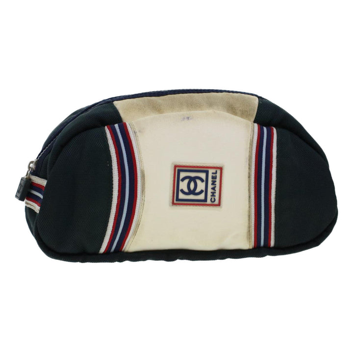 Top Quality Chanel Clutch Bag Canvas White Navy CC Auth bs5370