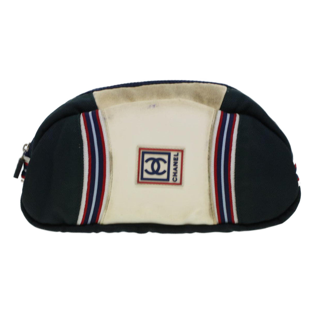 Top Quality Chanel Clutch Bag Canvas White Navy CC Auth bs5370
