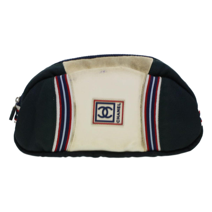Top Quality Chanel Clutch Bag Canvas White Navy CC Auth bs5370